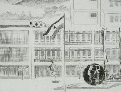 Camille COMBE : Le carillon de Beyrouth, Gravure originale signée