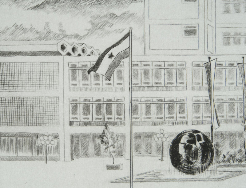 Camille COMBE : Le carillon de Beyrouth, Gravure originale signée