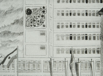 Camille COMBE : Le carillon de Beyrouth, Gravure originale signée