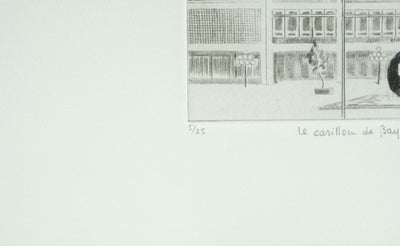 Camille COMBE : Le carillon de Beyrouth, Gravure originale signée