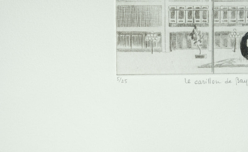 Camille COMBE : Le carillon de Beyrouth, Gravure originale signée