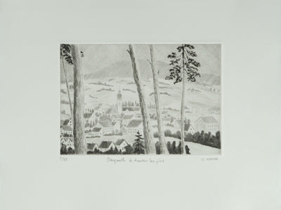 Camille COMBE : Beyrouth à travers les pins, Gravure originale signée
