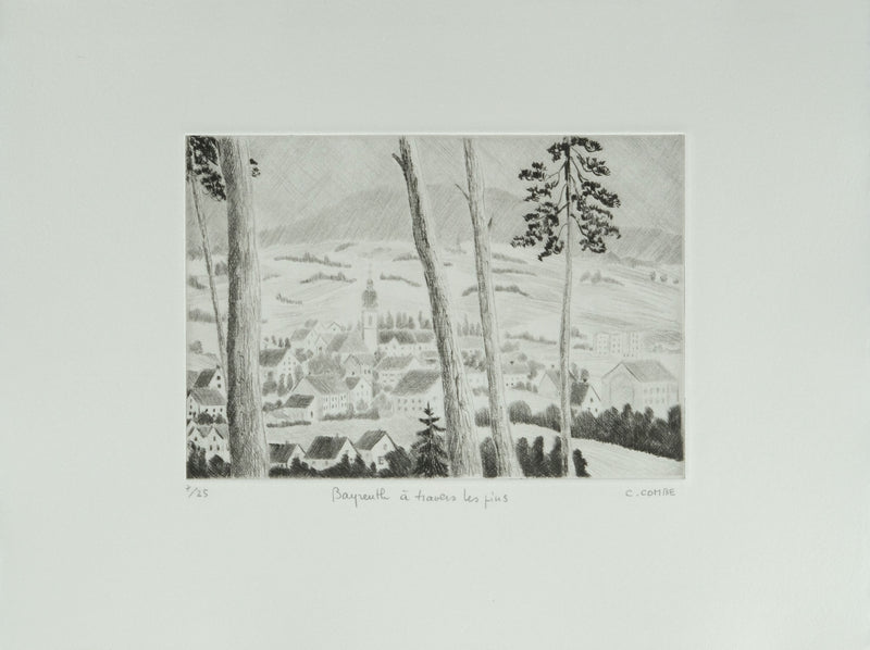 Camille COMBE : Beyrouth à travers les pins, Gravure originale signée