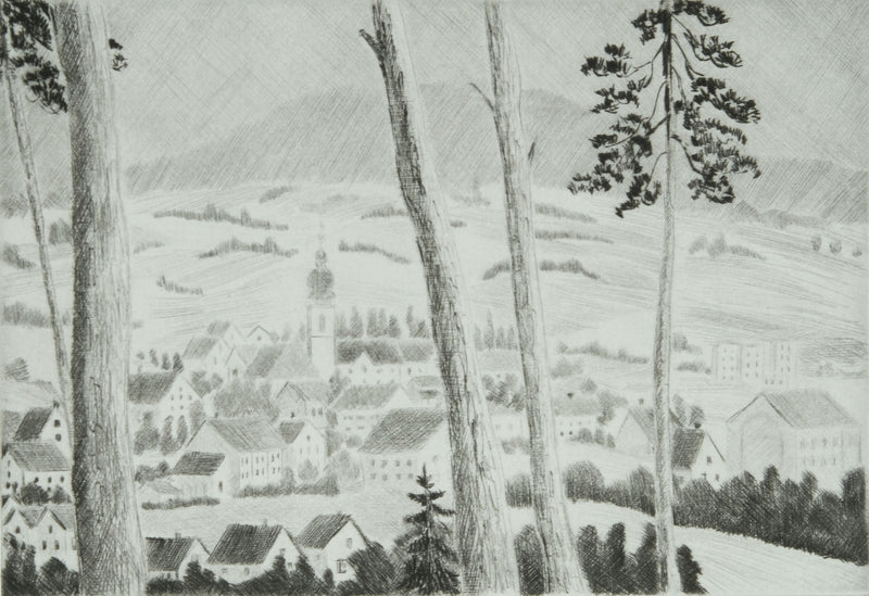 Camille COMBE : Beyrouth à travers les pins, Gravure originale signée