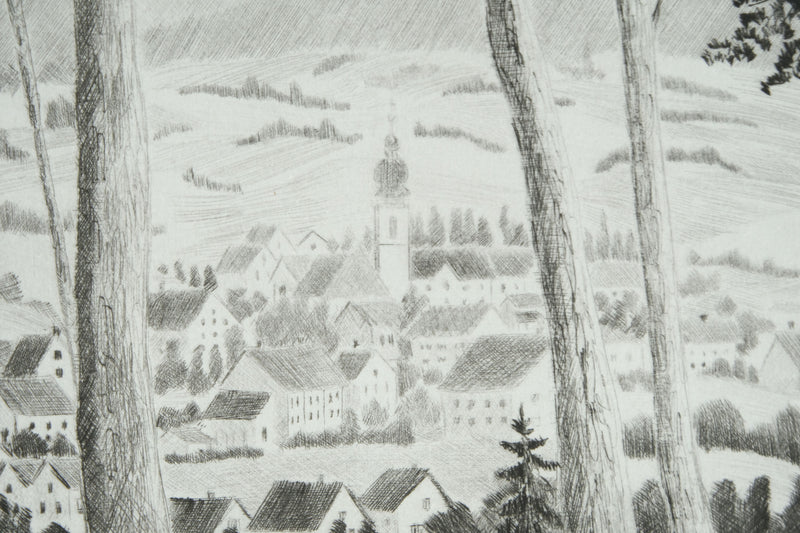 Camille COMBE : Beyrouth à travers les pins, Gravure originale signée