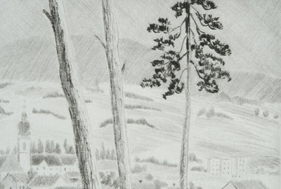 Camille COMBE : Beyrouth à travers les pins, Gravure originale signée