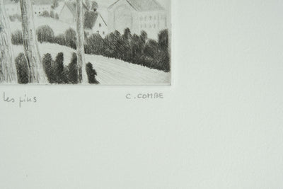 Camille COMBE : Beyrouth à travers les pins, Gravure originale signée