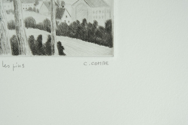 Camille COMBE : Beyrouth à travers les pins, Gravure originale signée