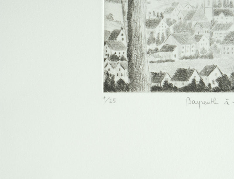 Camille COMBE : Beyrouth à travers les pins, Gravure originale signée