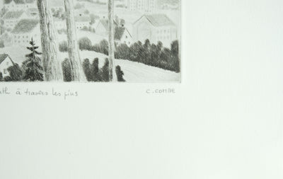 Camille COMBE : Beyrouth à travers les pins, Gravure originale signée
