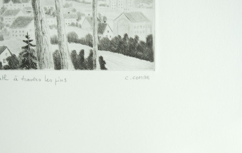 Camille COMBE : Beyrouth à travers les pins, Gravure originale signée
