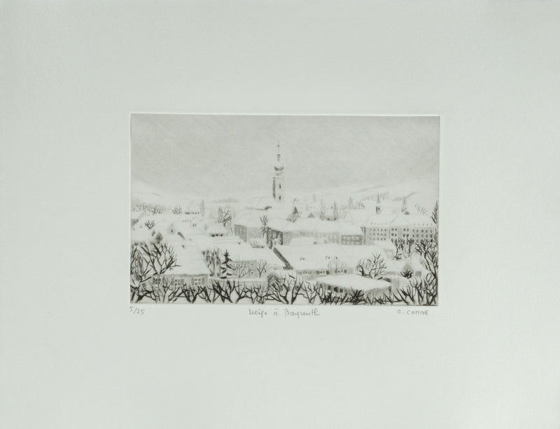 Camille COMBE : Neige à Beyrouth, Gravure originale signée