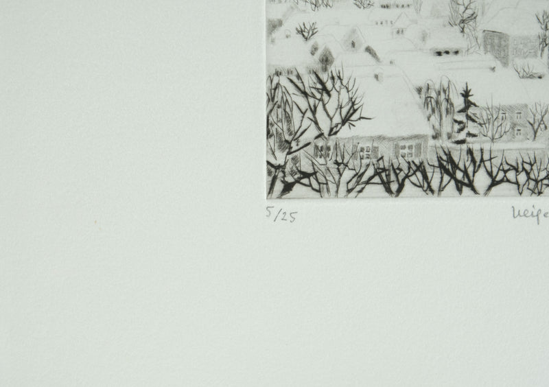 Camille COMBE : Neige à Beyrouth, Gravure originale signée