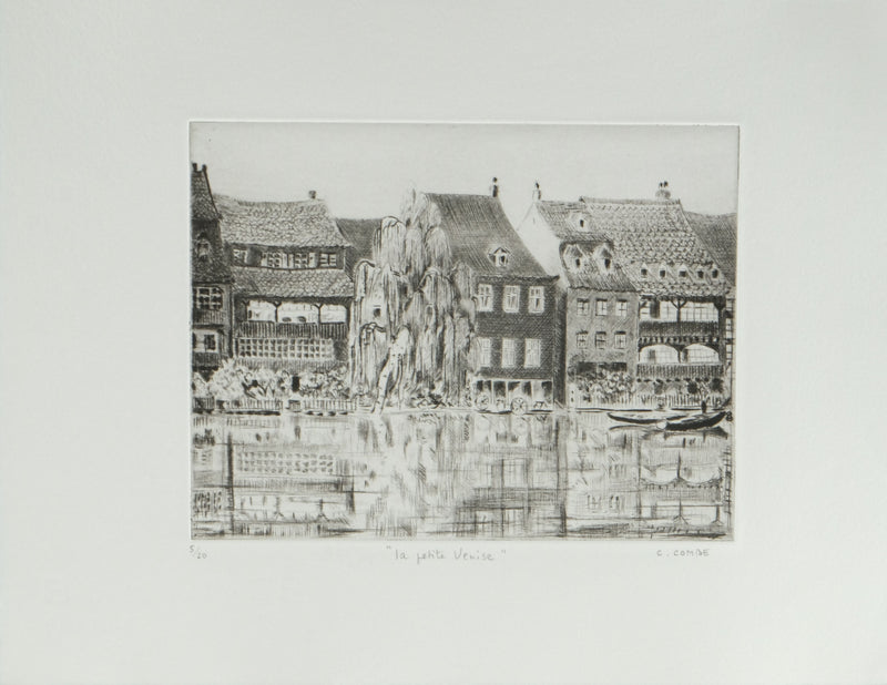 Camille COMBE : La petite Venise, Gravure originale signée