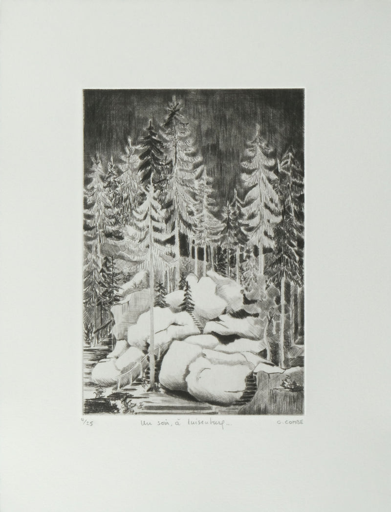 Camille COMBE : Un soir, à Luisenburg, Gravure originale signée