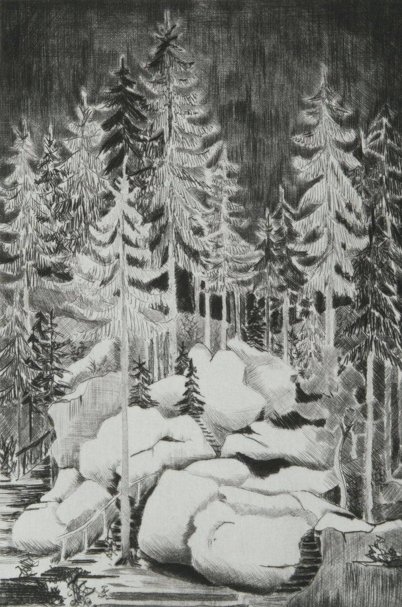 Camille COMBE : Un soir, à Luisenburg, Gravure originale signée