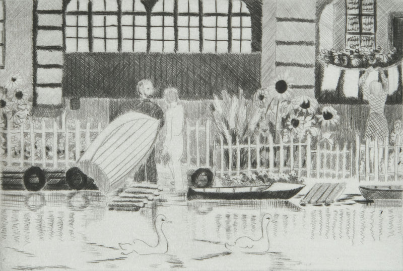 Camille COMBE : Matin fleuri à la petite Venise, Gravure originale signée