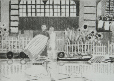 Camille COMBE : Matin fleuri à la petite Venise, Gravure originale signée