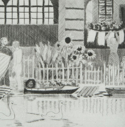 Camille COMBE : Matin fleuri à la petite Venise, Gravure originale signée