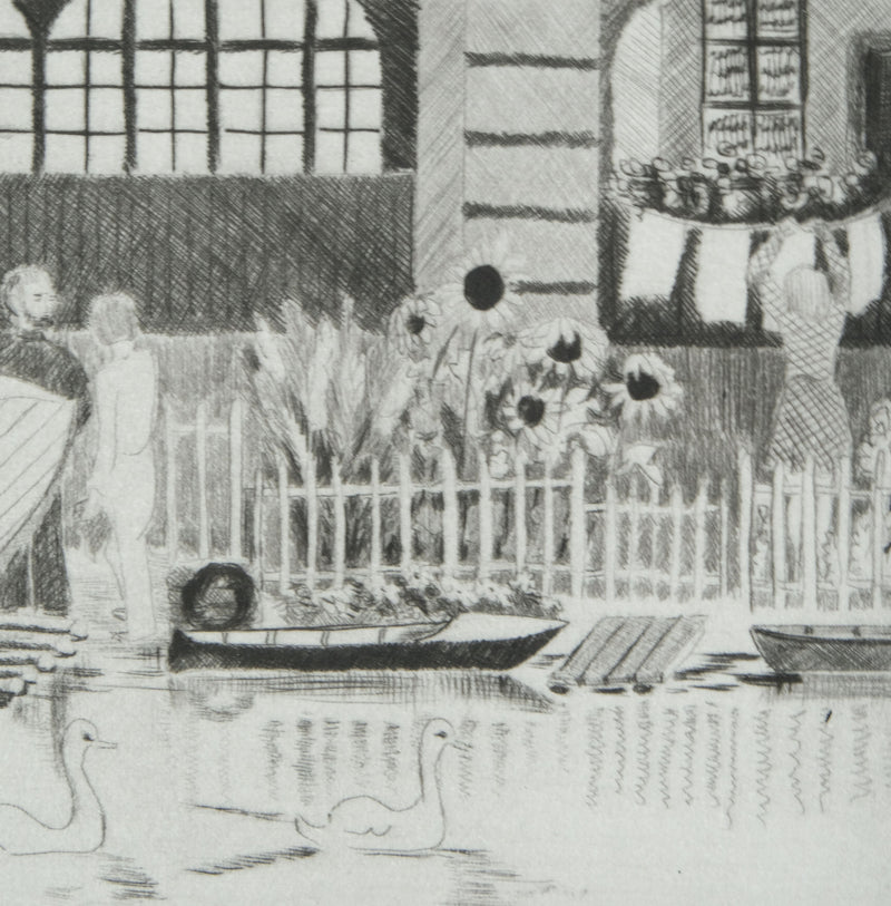 Camille COMBE : Matin fleuri à la petite Venise, Gravure originale signée