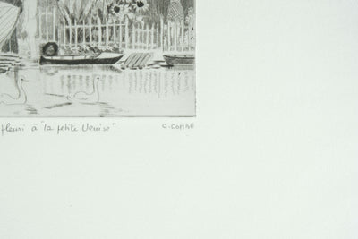 Camille COMBE : Matin fleuri à la petite Venise, Gravure originale signée