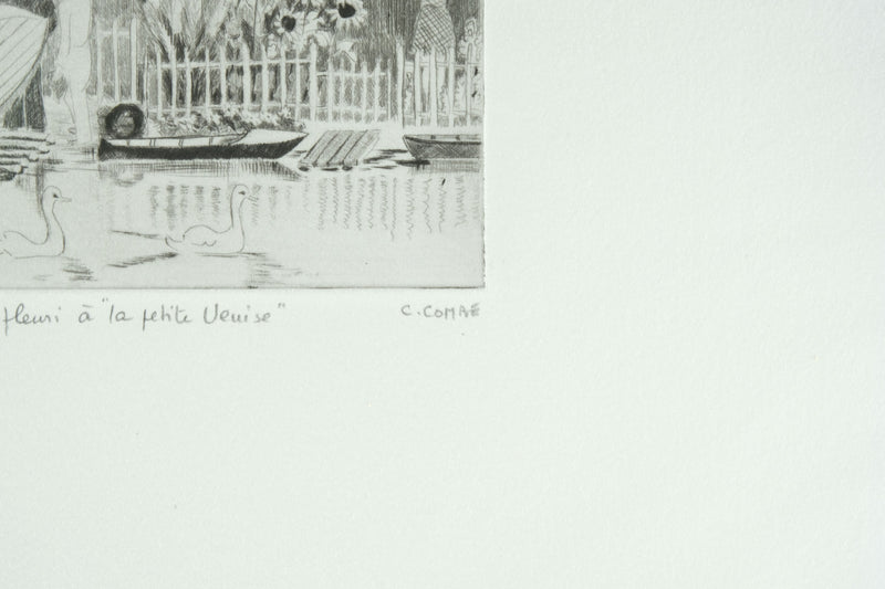 Camille COMBE : Matin fleuri à la petite Venise, Gravure originale signée