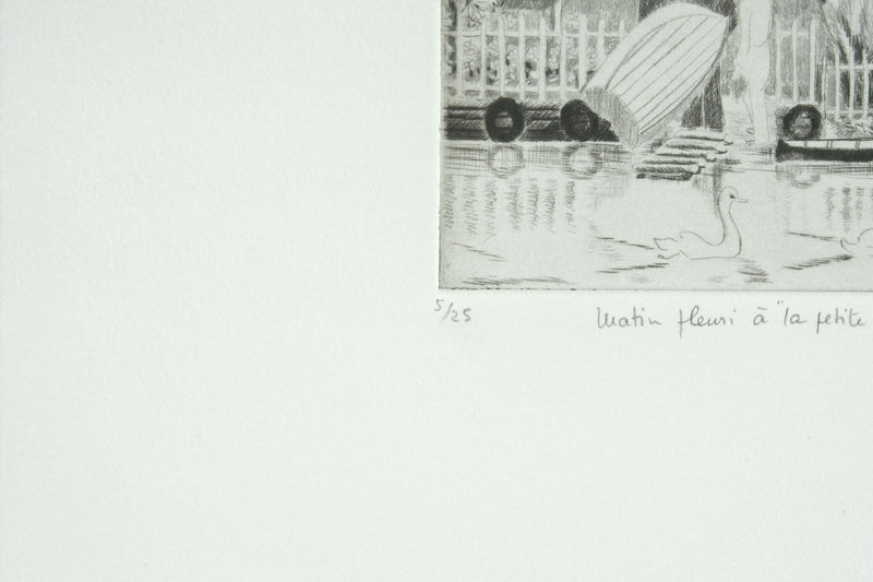 Camille COMBE : Matin fleuri à la petite Venise, Gravure originale signée