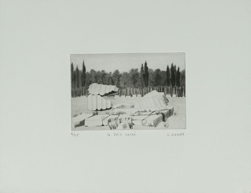 Camille COMBE : Le bois sacré, Gravure originale signée