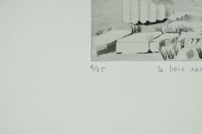 Camille COMBE : Le bois sacré, Gravure originale signée