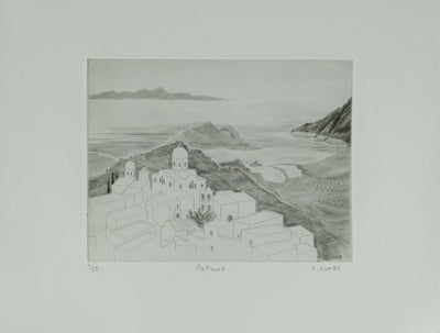 Camille COMBE : Grèce, Patmos, Gravure originale signée