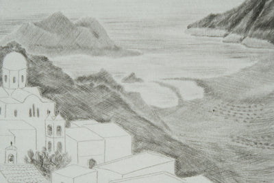 Camille COMBE : Grèce, Patmos, Gravure originale signée