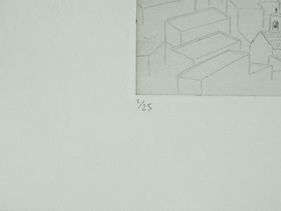 Camille COMBE : Grèce, Patmos, Gravure originale signée