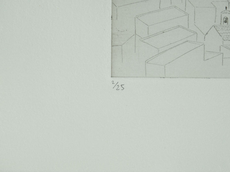 Camille COMBE : Grèce, Patmos, Gravure originale signée