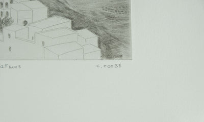 Camille COMBE : Grèce, Patmos, Gravure originale signée