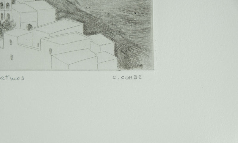 Camille COMBE : Grèce, Patmos, Gravure originale signée