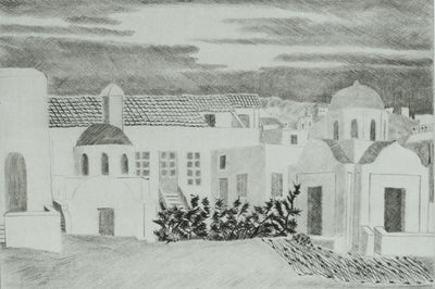 Camille COMBE : Grèce, Le ciel change à Mykonos, Gravure originale signée