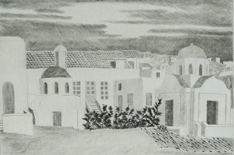 Camille COMBE : Grèce, Le ciel change à Mykonos, Gravure originale signée