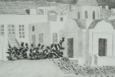 Camille COMBE : Grèce, Le ciel change à Mykonos, Gravure originale signée