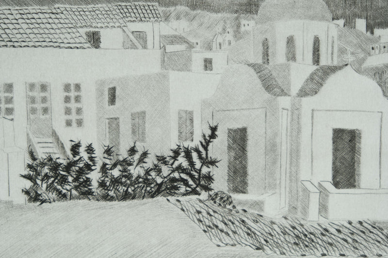 Camille COMBE : Grèce, Le ciel change à Mykonos, Gravure originale signée
