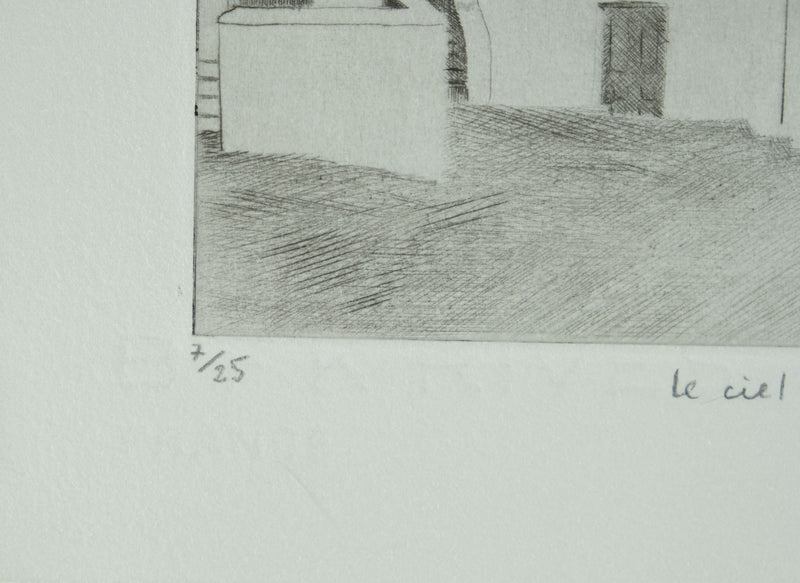 Camille COMBE : Grèce, Le ciel change à Mykonos, Gravure originale signée