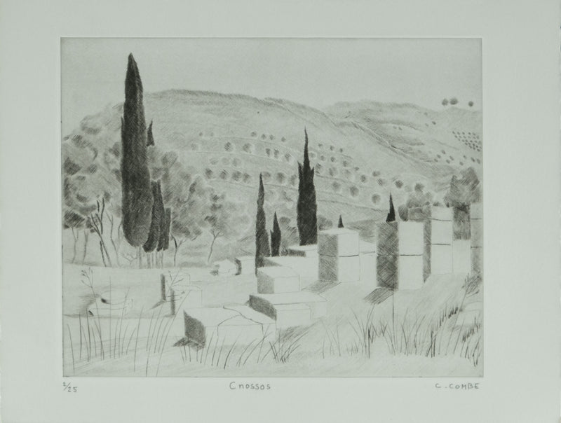 Camille COMBE : Grèce, Cnossos, Gravure originale signée