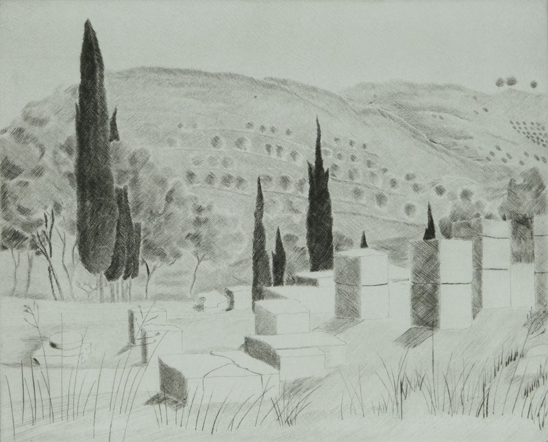 Camille COMBE : Grèce, Cnossos, Gravure originale signée