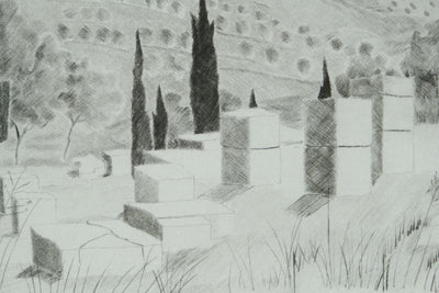 Camille COMBE : Grèce, Cnossos, Gravure originale signée