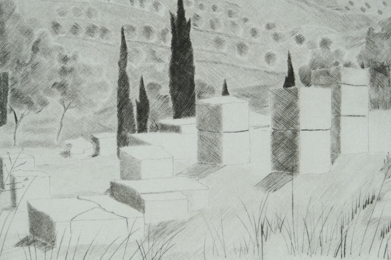 Camille COMBE : Grèce, Cnossos, Gravure originale signée
