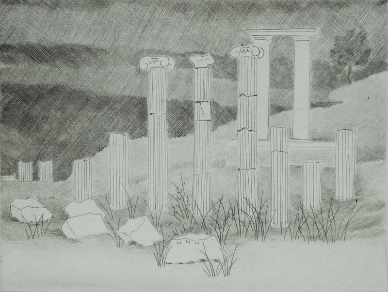 Camille COMBE : Grèce antique, Ephèse, Gravure originale signée