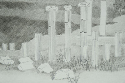 Camille COMBE : Grèce antique, Ephèse, Gravure originale signée