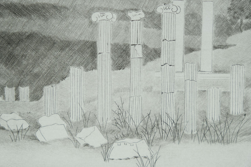 Camille COMBE : Grèce antique, Ephèse, Gravure originale signée