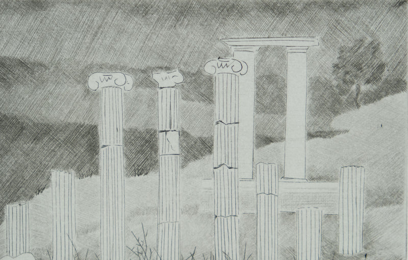 Camille COMBE : Grèce antique, Ephèse, Gravure originale signée