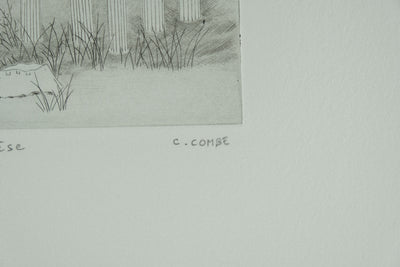 Camille COMBE : Grèce antique, Ephèse, Gravure originale signée