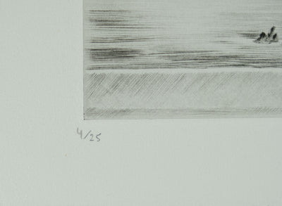 Camille COMBE : Santorin sous les nuages, Gravure originale signée